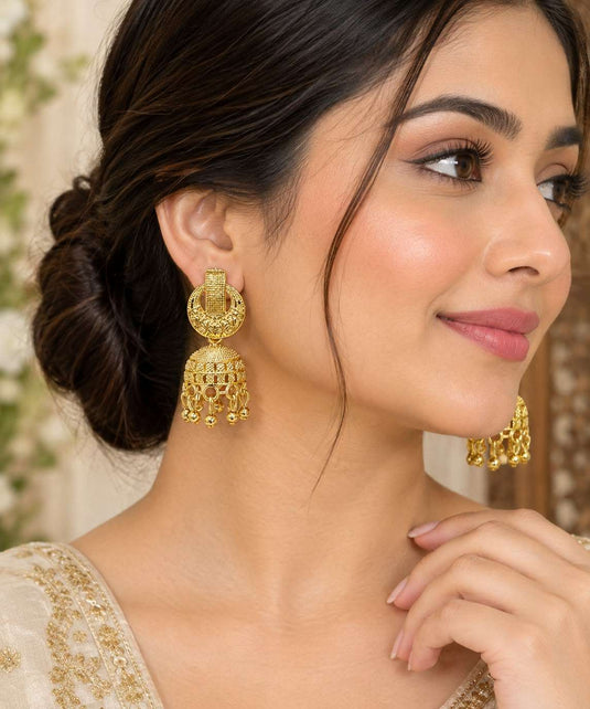 Traditional Gold-Plated Filigree Jhumka Earrings in Germany