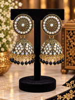 Antique Gold Jhumka Earrings with Aurora Borealis (AB) Crystals and Black Beads in Germany