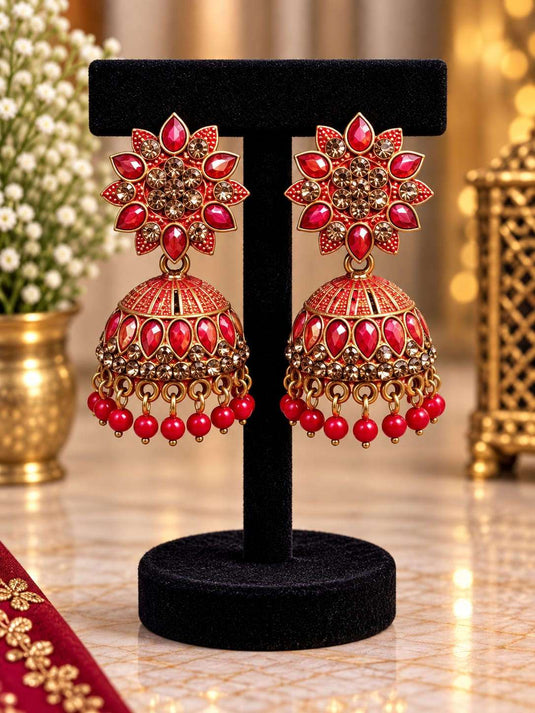 Traditional Red and Gold Meenakari Jhumka Earrings in Germany Namma Markt