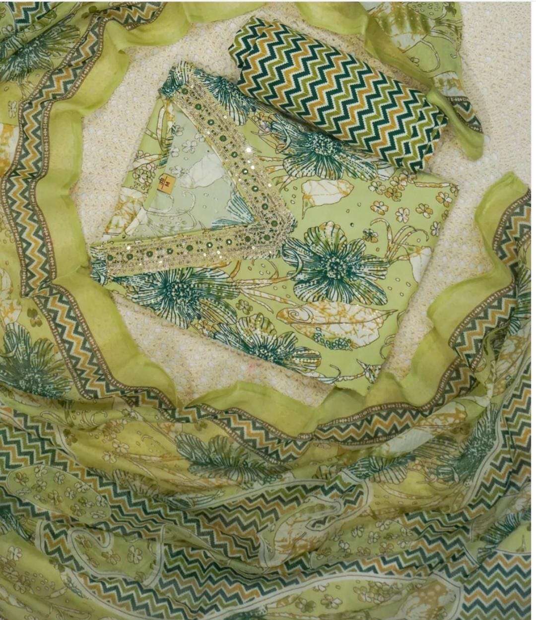 Cotton Palazzo set with golden zari embroidery work in neck portion in Berlin