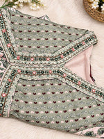 Sage green and off-white floral printed Anarkali suit set in Berlin Namma Markt