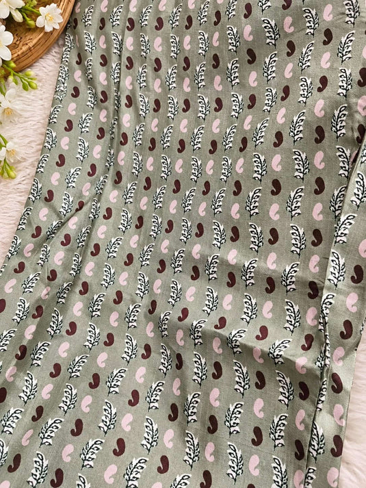 Sage green and off-white floral printed Anarkali suit set in Berlin Namma Markt