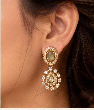 Traditional Gold-Plated Emerald and American Diamond Floral Necklace and Earrings in Germany