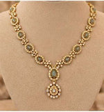 Traditional Gold-Plated Emerald and American Diamond Floral Necklace and Earrings in Germany