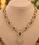 Traditional Gold-Plated Emerald and American Diamond Floral Necklace and Earrings in Germany