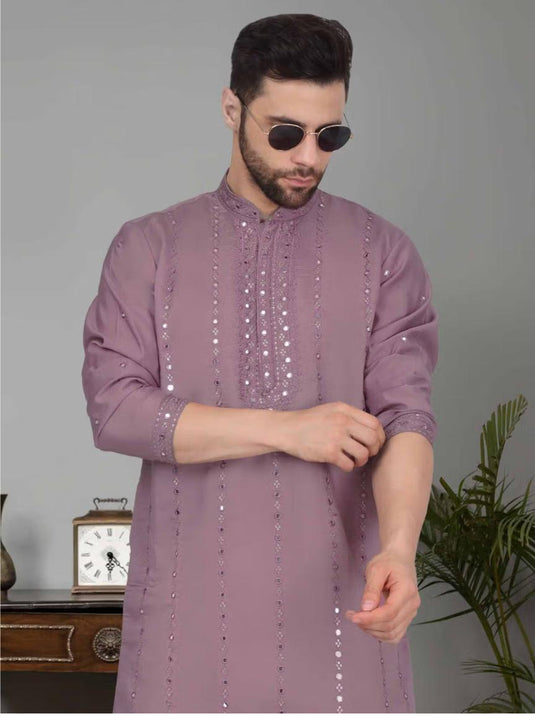 Men Mauve Embroidered Kurta with Salwar in Germany