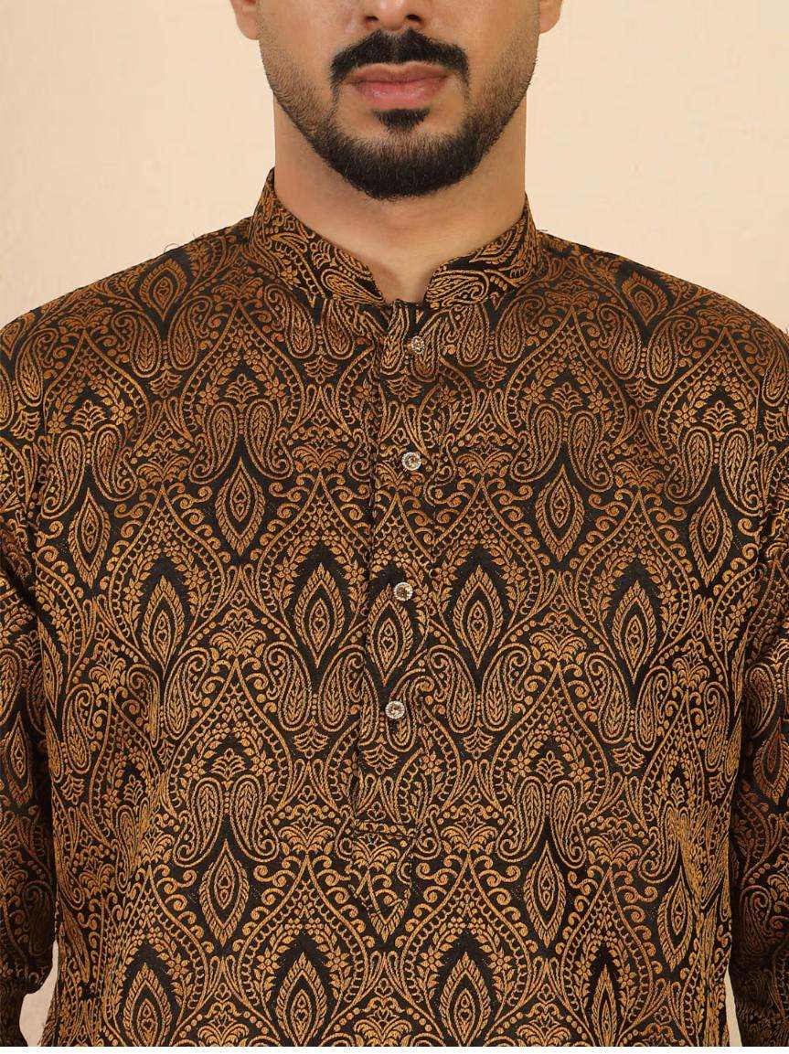 Ethnic Motifs Jacquard Rust Kurta with Pyjama in Germany