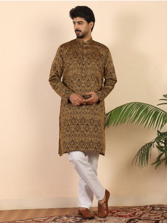 Ethnic Motifs Jacquard Rust Kurta with Pyjama in Germany