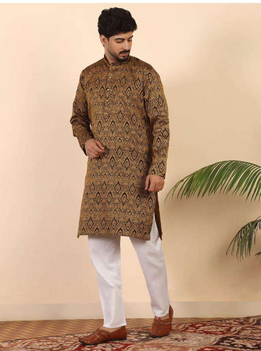 Ethnic Motifs Jacquard Rust Kurta with Pyjama in Germany