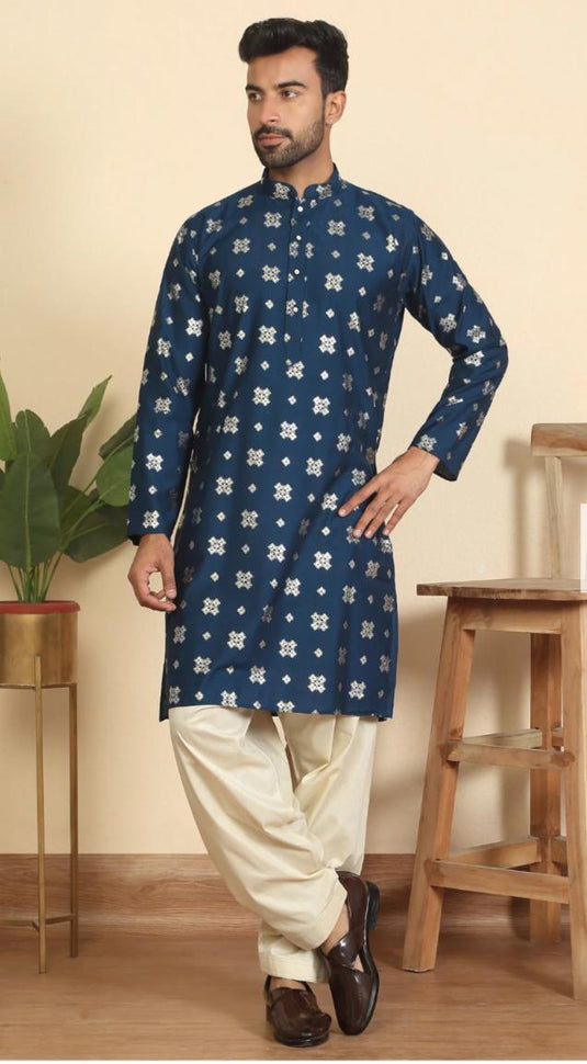 Men's Cotton Silk Printed Mandarin Collar Kurta and Pent in Germany