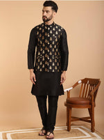 Mens Silk Blend Black Kurta Pyjama & Nehru Jacket in Berlin Namma Markt