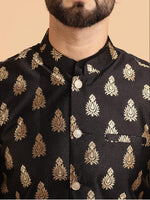 Mens Silk Blend Black Kurta Pyjama & Nehru Jacket in Berlin