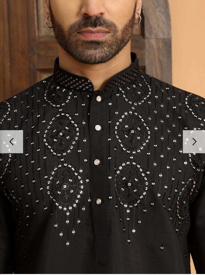 Cotton Silk Embroidered Sequins Work Kurta and Pyjama in Germany