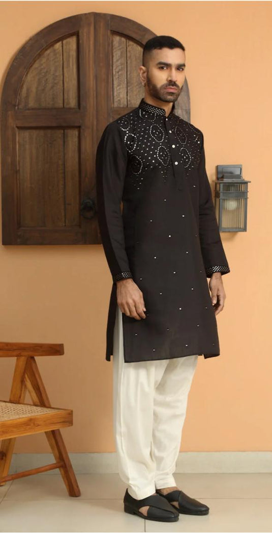 Cotton Silk Embroidered Sequins Work Kurta and Pyjama in Germany