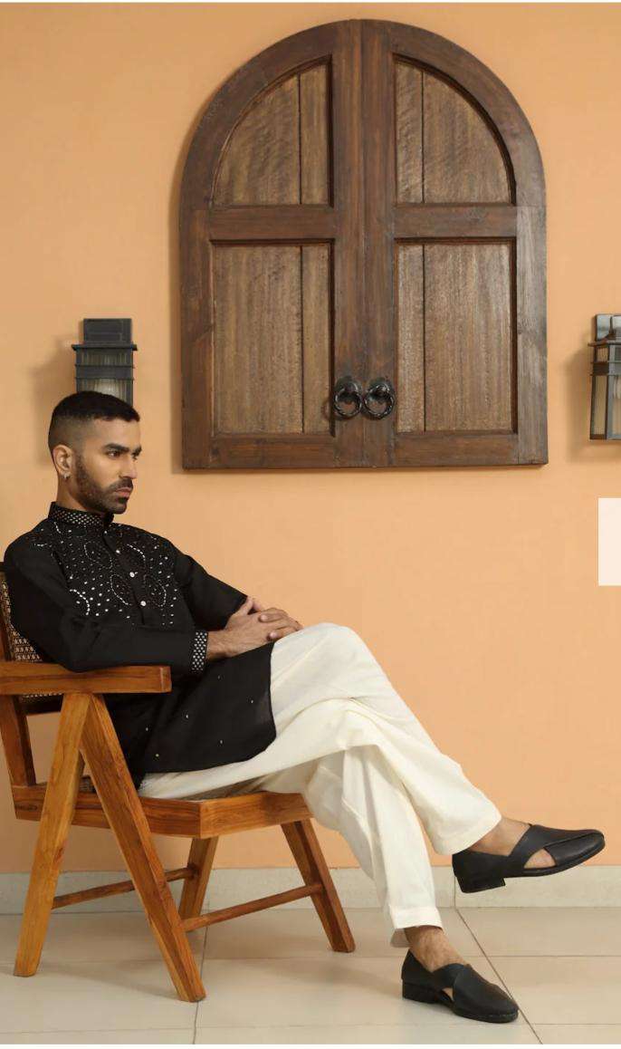 Cotton Silk Embroidered Sequins Work Kurta and Pyjama in Germany