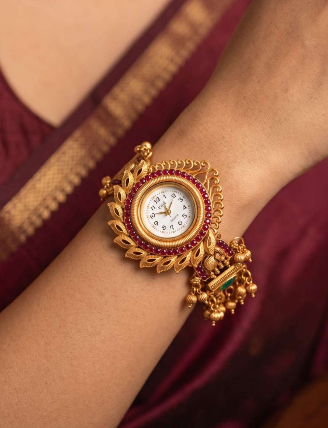 Traditional Kundan & Ruby Embellished Kada Watch in Berlin