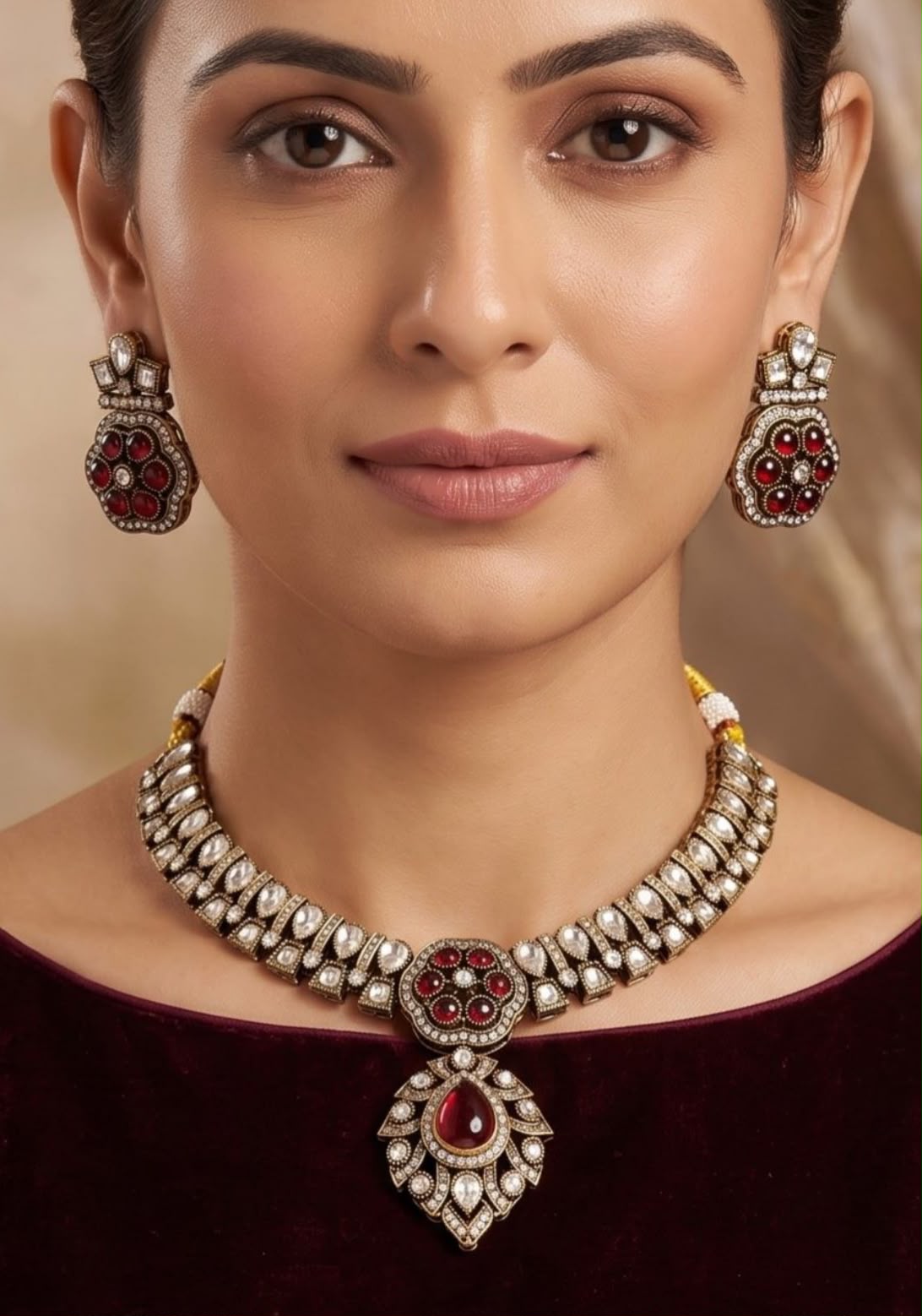 Kundan & Ruby Necklace Set in Germany Namma Markt