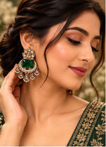 Emerald Royal Cushion-Cut Dark Green Kundan Drop Earrings in Germany