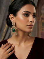 Traditional Indian Polki and Green Gemstone Drop Earrings in Germany