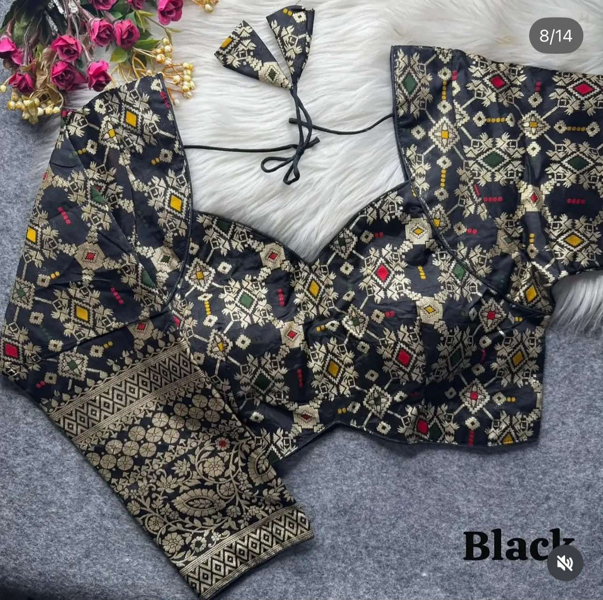 Banarasi Black silk full sleeves blouse in Germany