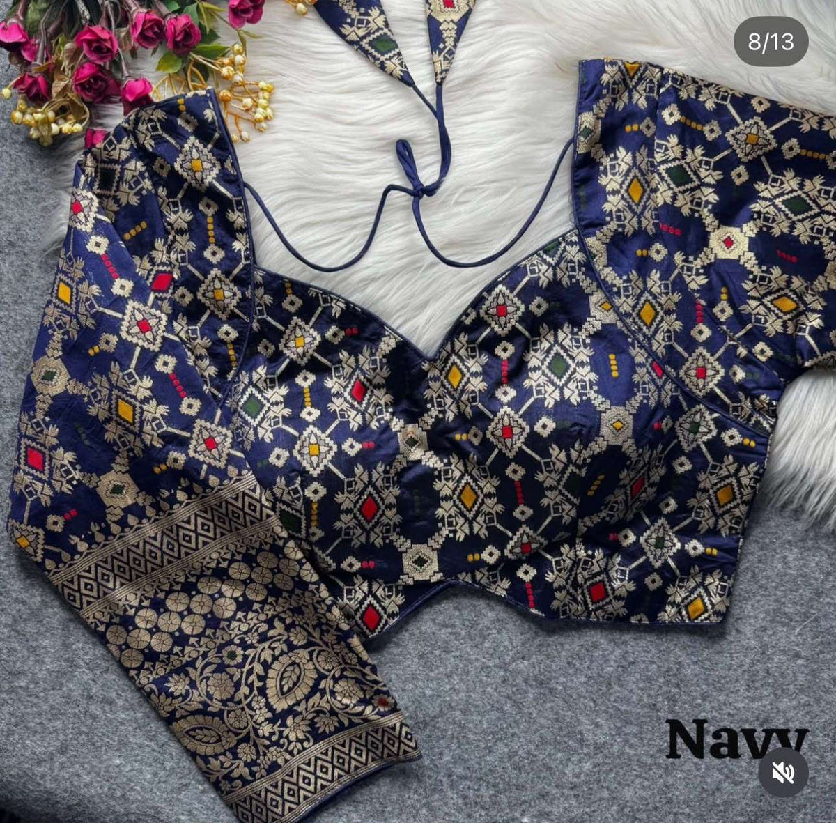 Banarasi Navy blue silk full sleeves blouse in Germany Namma Markt