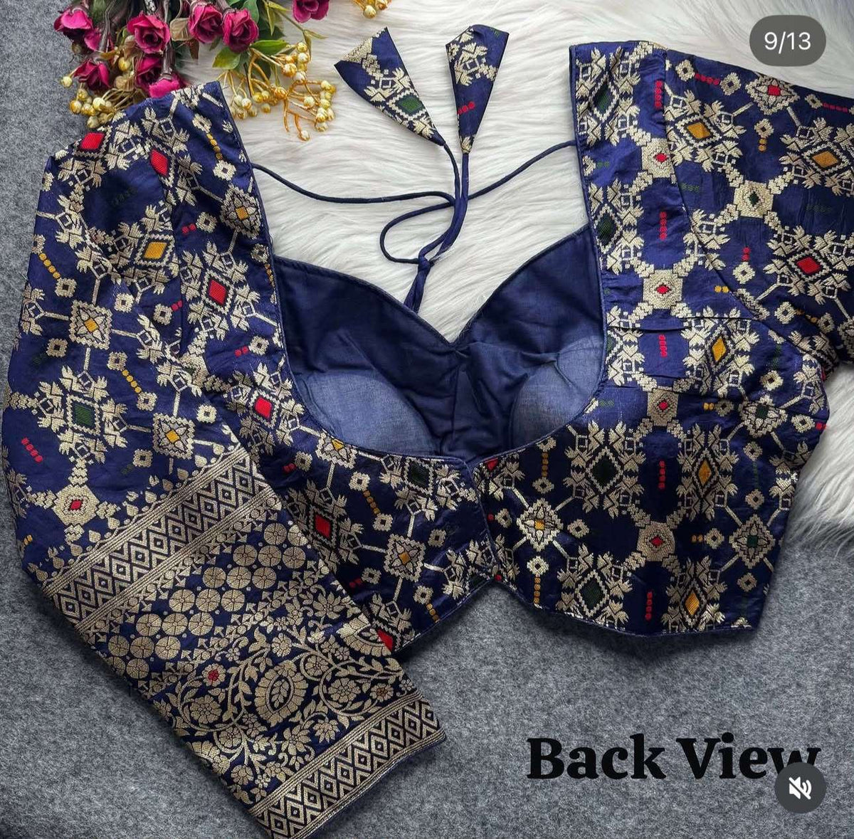 Banarasi Navy blue silk full sleeves blouse in Germany Namma Markt