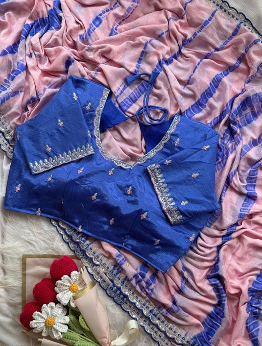 Soft chinnon shibori Tie & Die saree with stitched blouse in Berlin