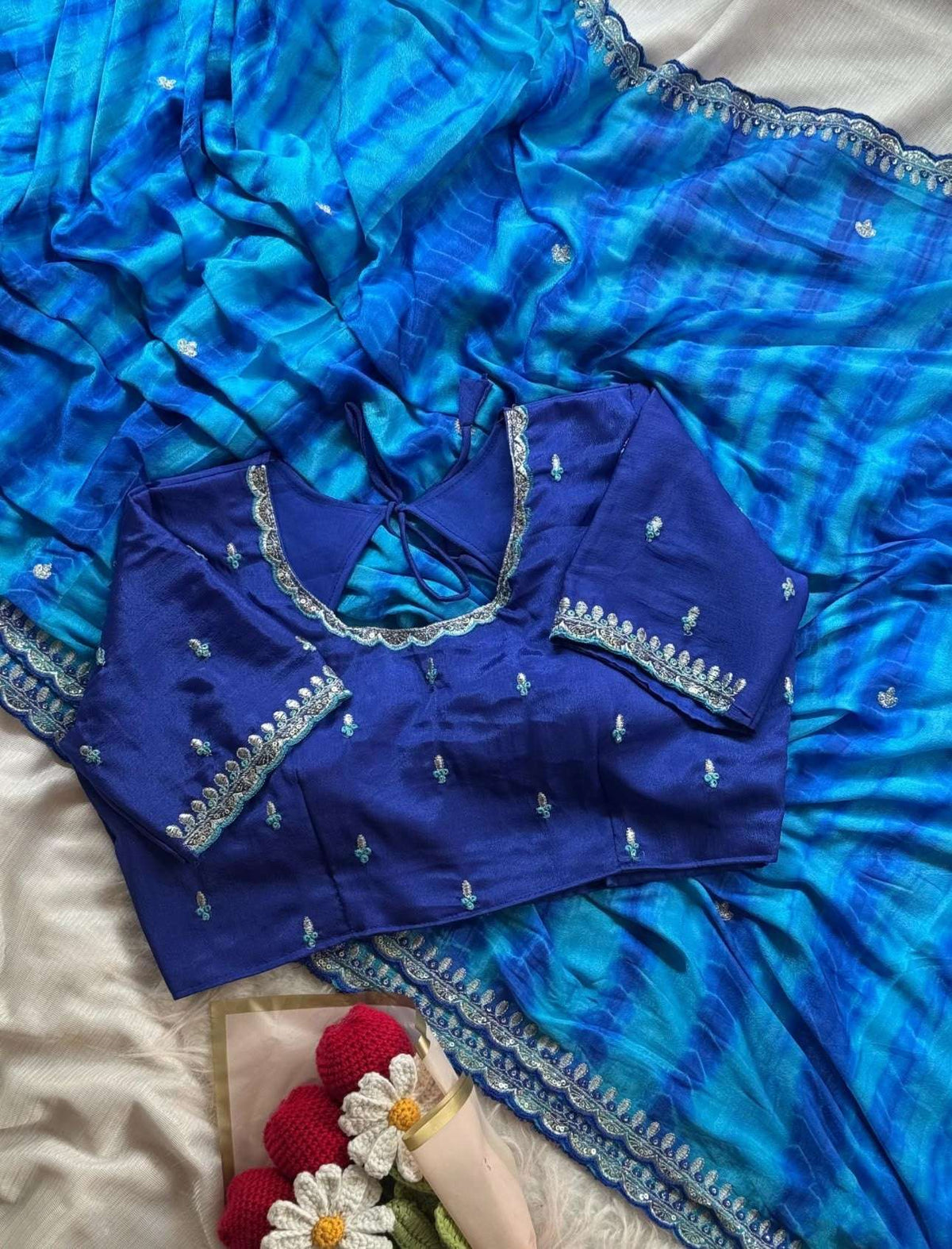 Soft chinnon shibori Tie & Die saree with stitched blouse in Berlin