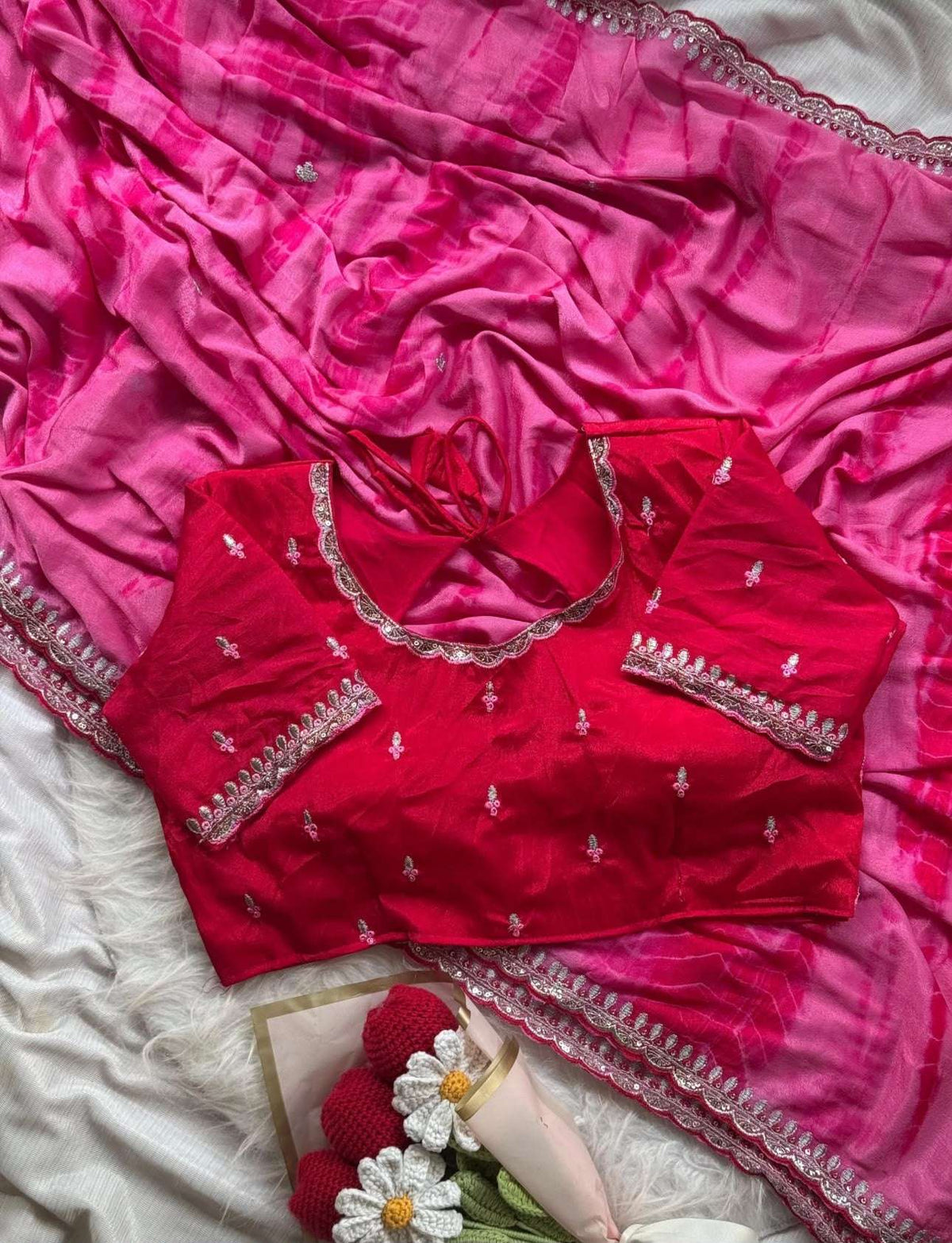 Soft chinnon shibori Tie & Die saree with stitched blouse in Berlin