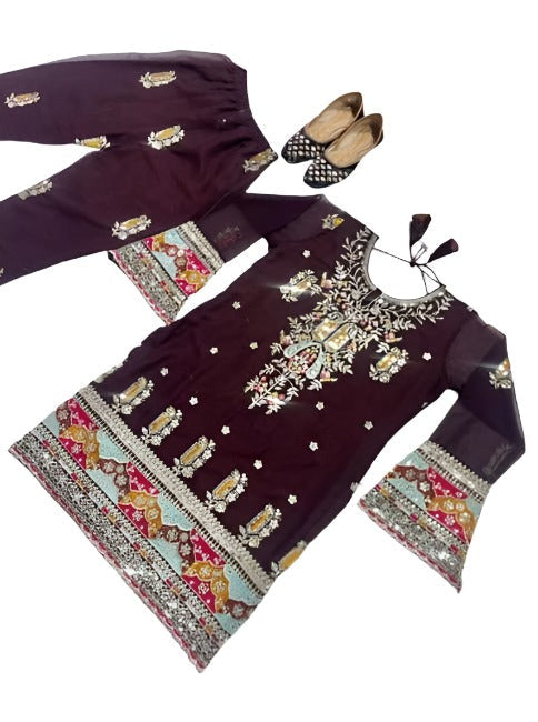 Heavy Faux Georgette Pant and dupatta set in Poland