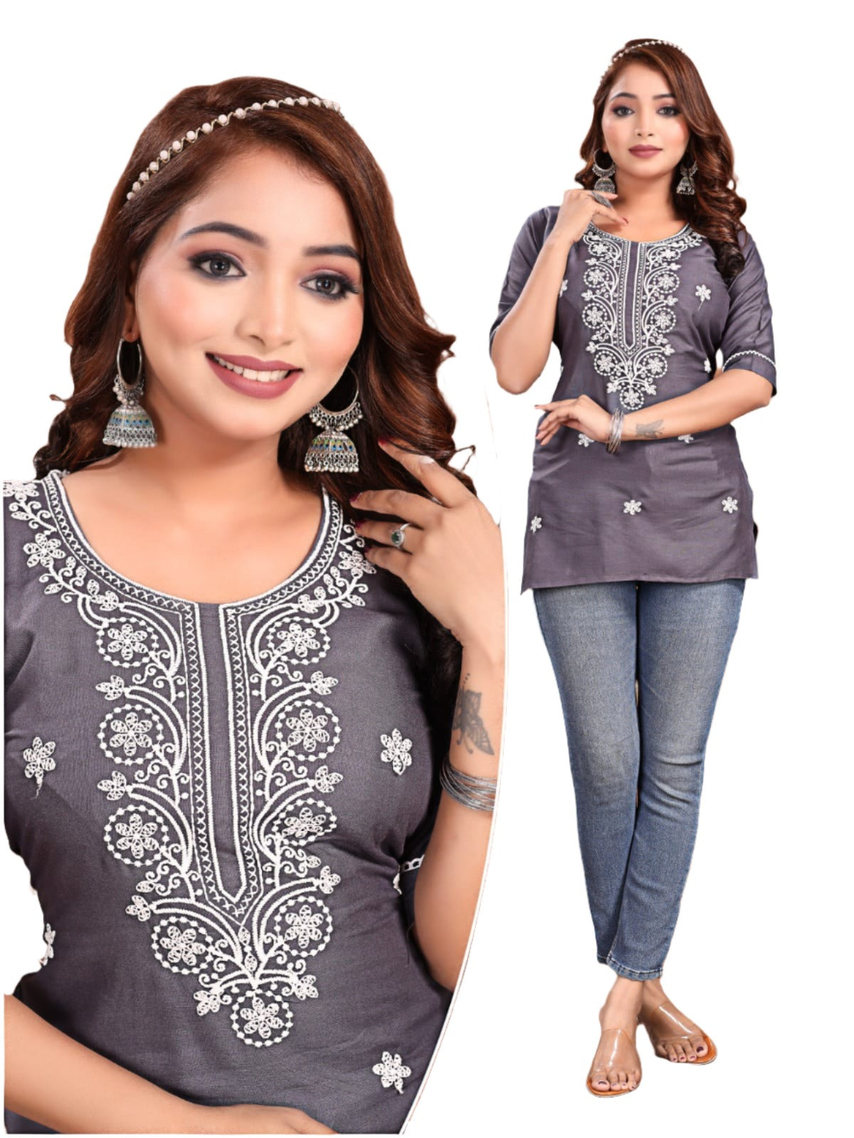 Lucknowi Work Short Kurti in Germany