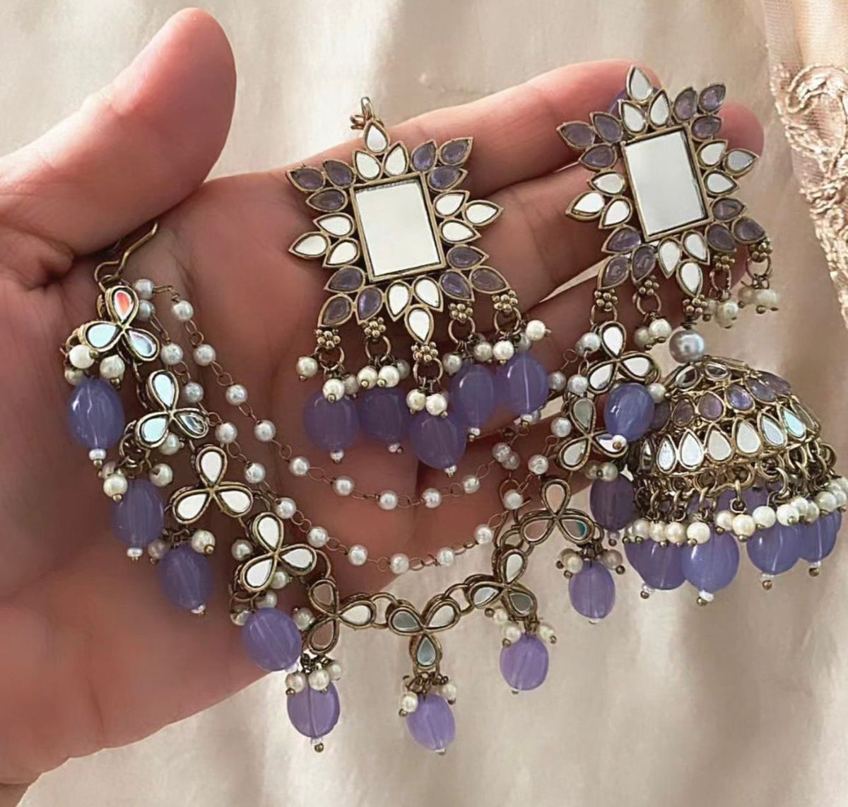 Mirror work Earrings & Maang Tikka set in Germany