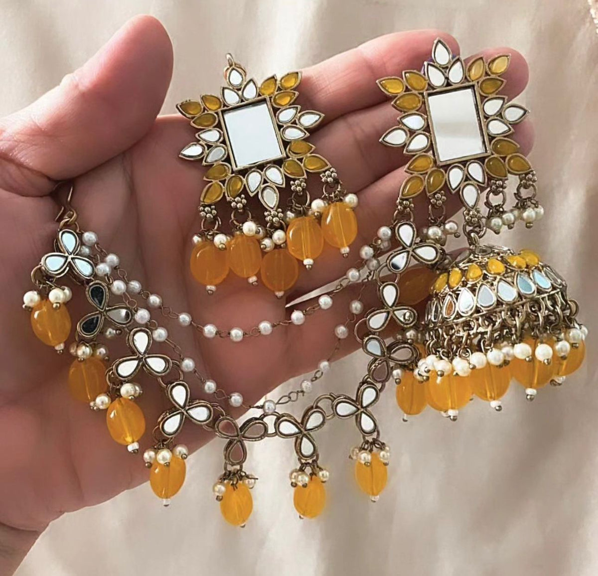 Mirror work Earrings & Maang Tikka set in Germany