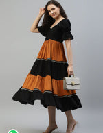 WOMEN'S PLUS SIZE BLACK & MUSTARD COLOR BLOCK DRESS IN BERLIN