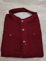 Men's Kurta Churidar with Embroidery Cotton Rayon Maroon in Berlin