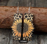 Leopard Sunflower Dangle Hand Painted Boho Wood Earrings in Germany