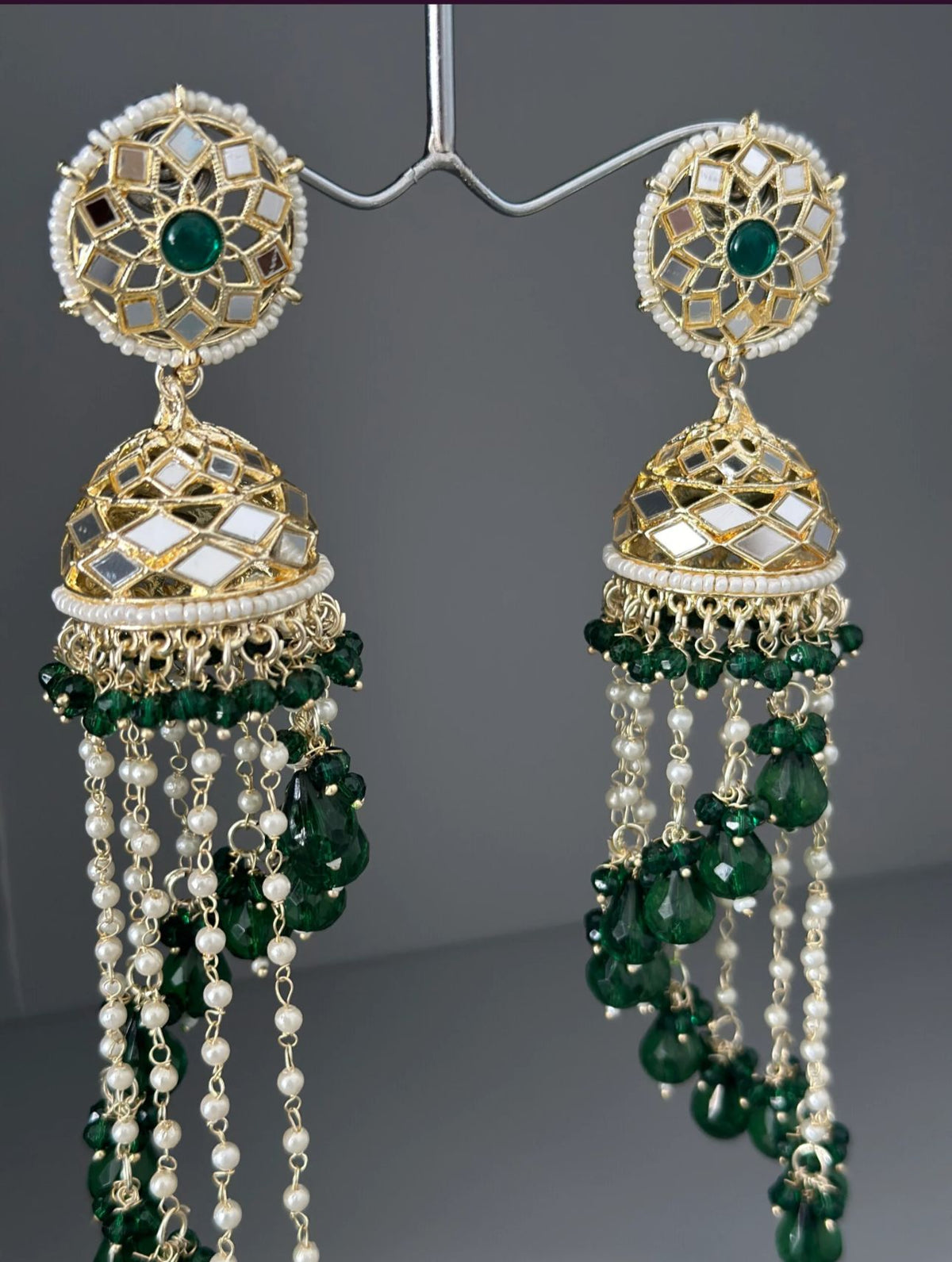 Premium Unique Mirror And Beads Jhumki Earrings in Germany