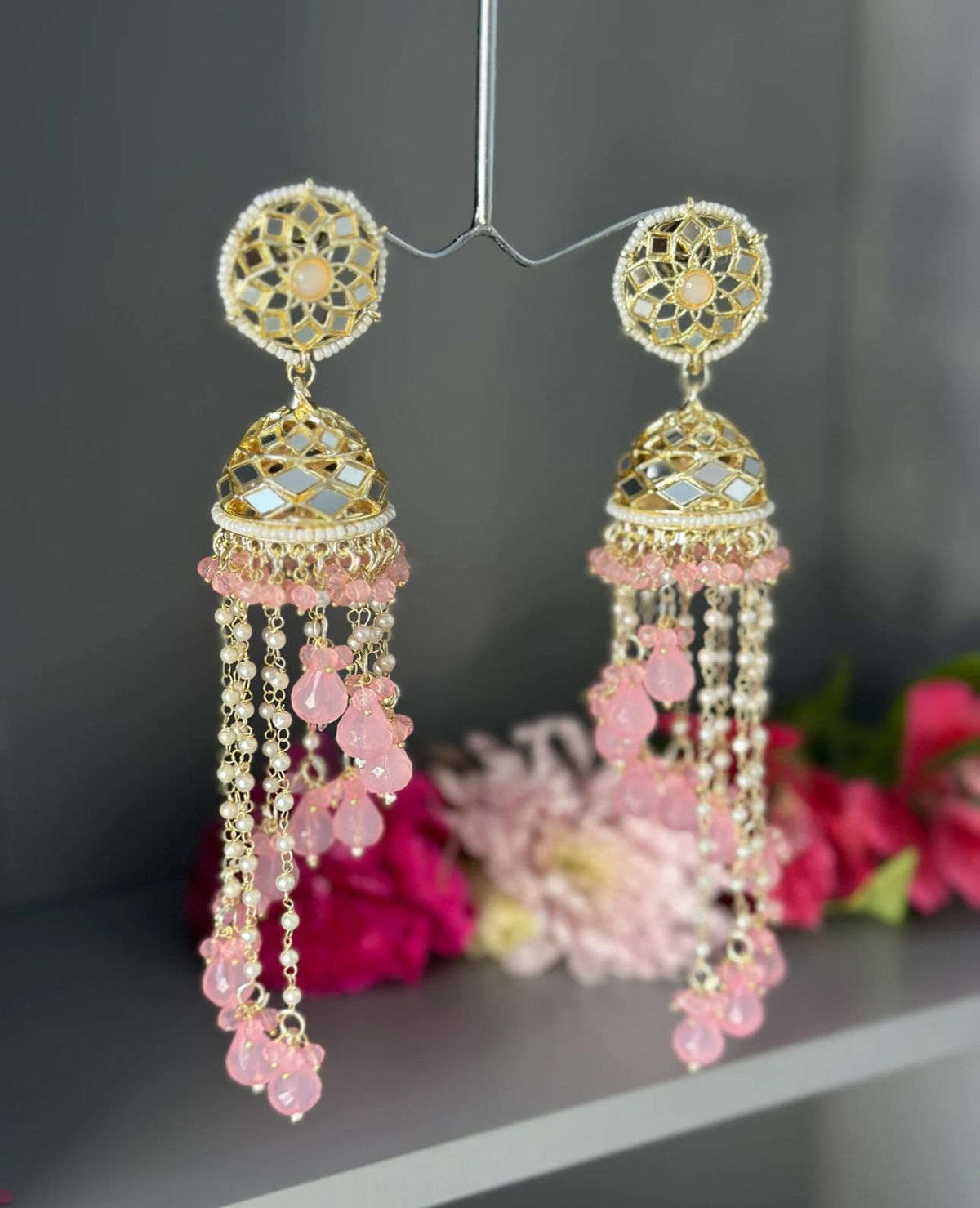 Premium Unique Mirror And Beads Jhumki Earrings in Germany Namma Markt
