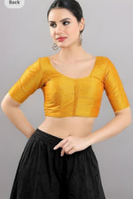 Women Navy Blue Solid Mulbury Silk Readymade Saree Blouse
