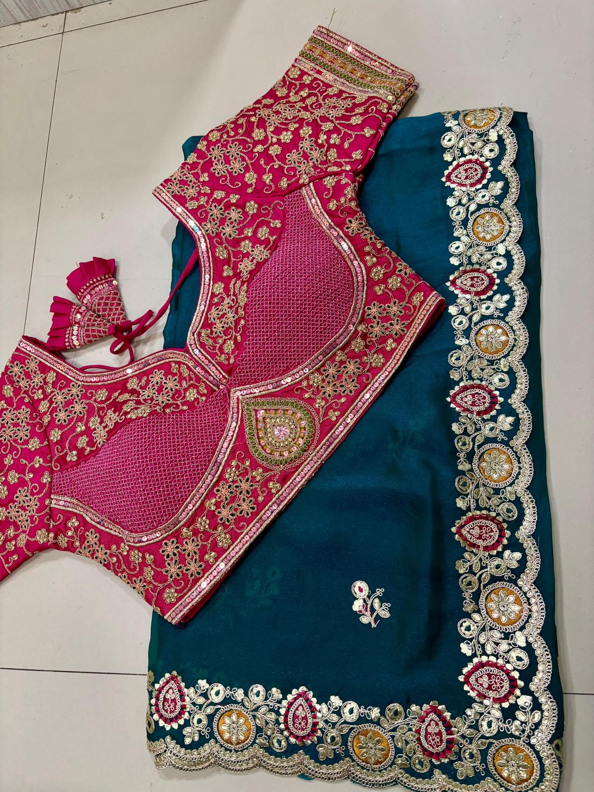 SOFT CHINON SILK WITH HEAVY SEQUENCE MULTI WORK SAREE WITH STITCHED BLOUSE IN BERLIN