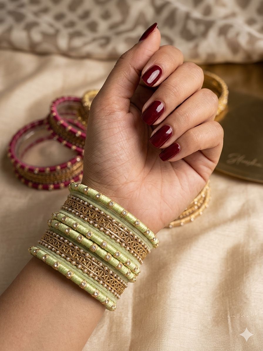 Sea Green Silk Thread Kundan Bangle Set in Germany