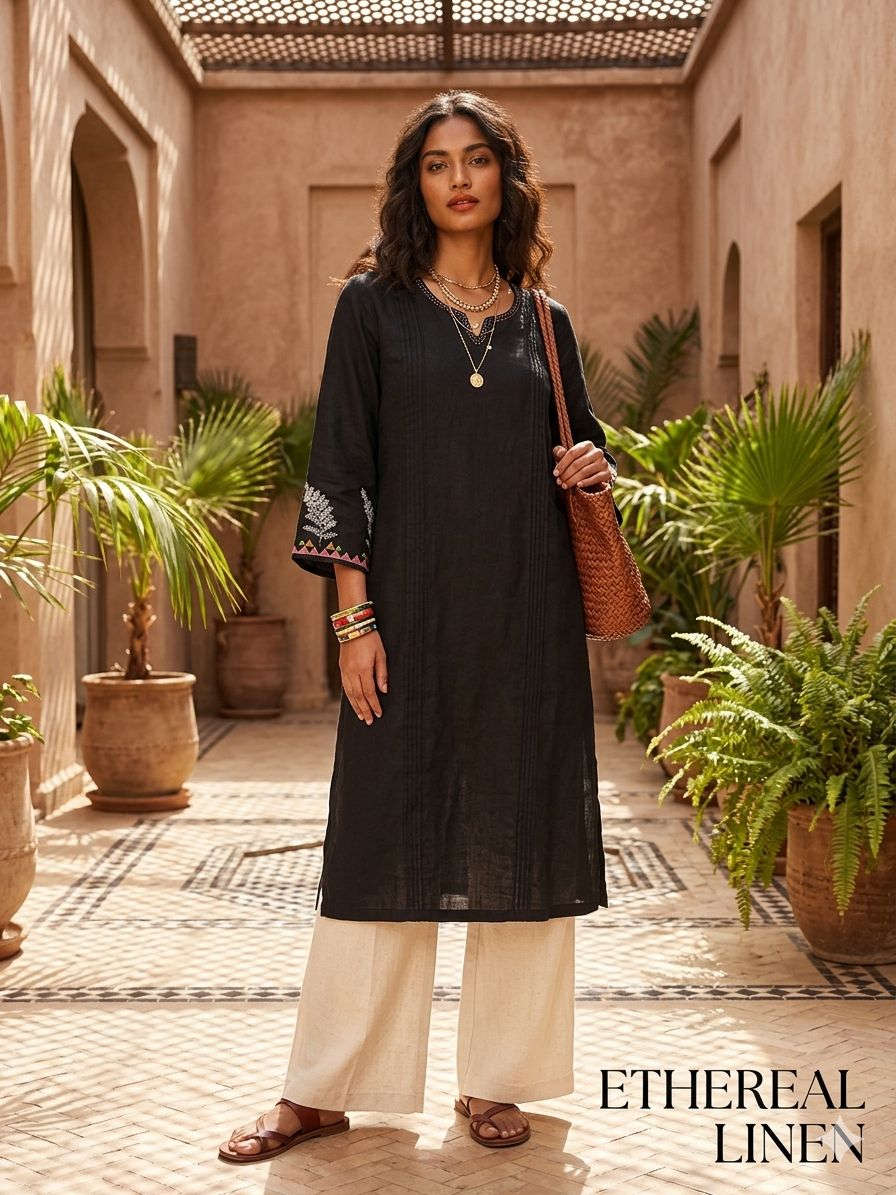 Black Cotton Straight kurta in Germany