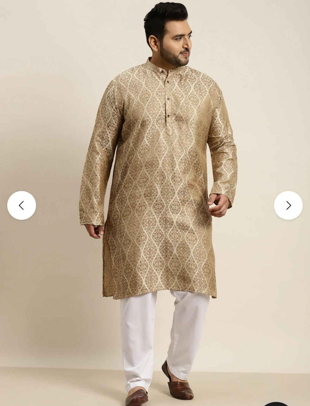 Men's Jacquard Silk Beige & Gold Kurta with Pyjama in Berlin