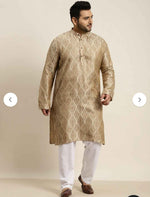 Men's Jacquard Silk Beige & Gold Kurta with Pyjama in Berlin