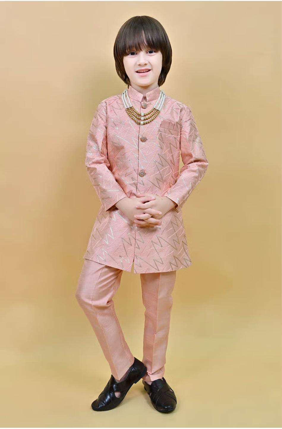Kids Jacquard Sequined Sherwani and Pant with Mala in Berlin