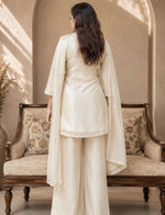 Creme Silk Embroidered Kurta Set with Straight Pants in Berlin