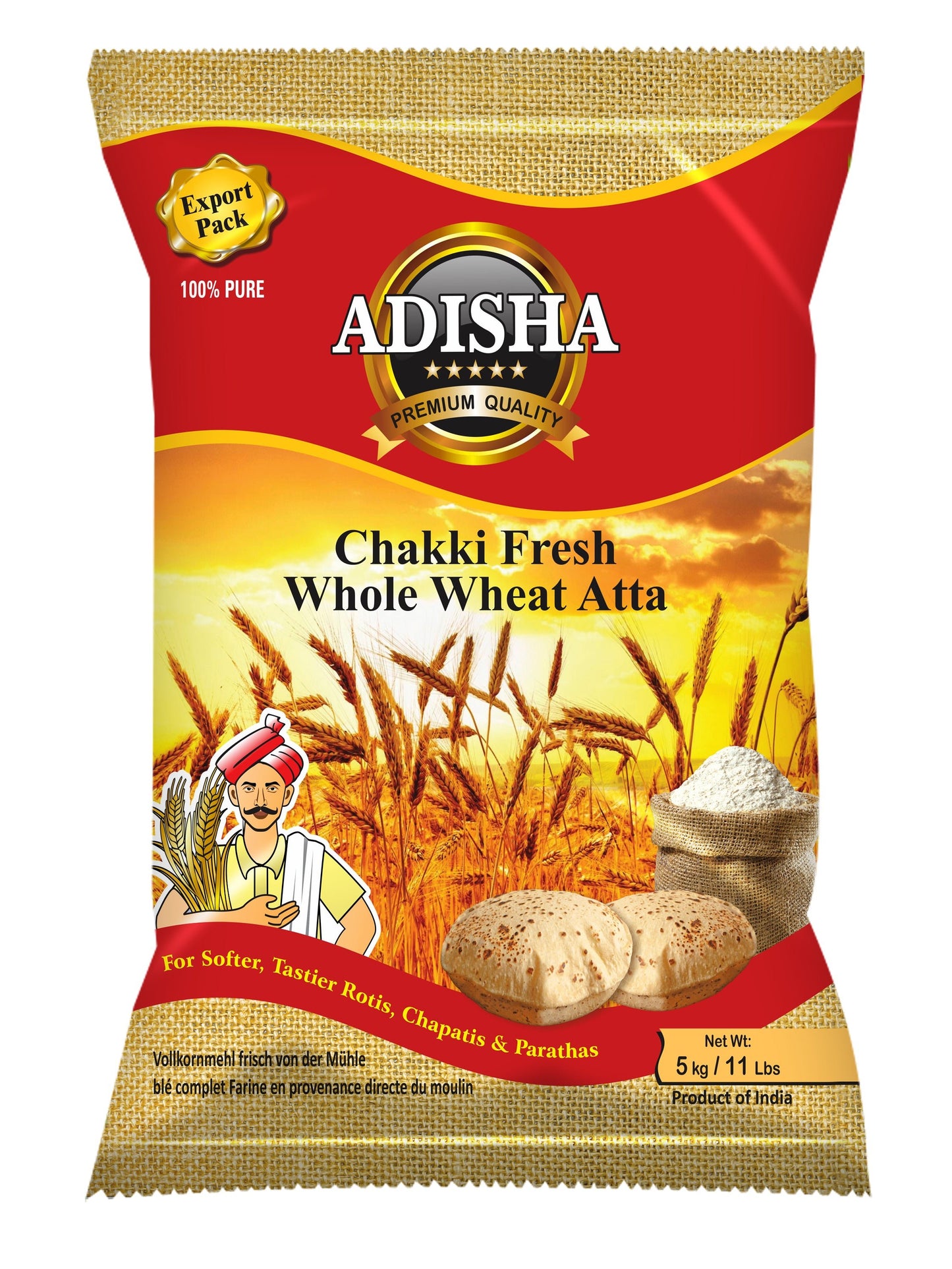 Adisha Lokwan Chakki Fresh Aata 5 kg (Export Pack)