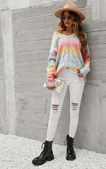 Heart Jumper Top In Pink Blue Yellow Rainbow