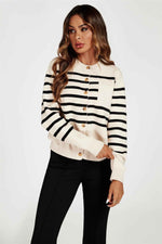 Pocket Stripe Knitted Cardigan In Cream