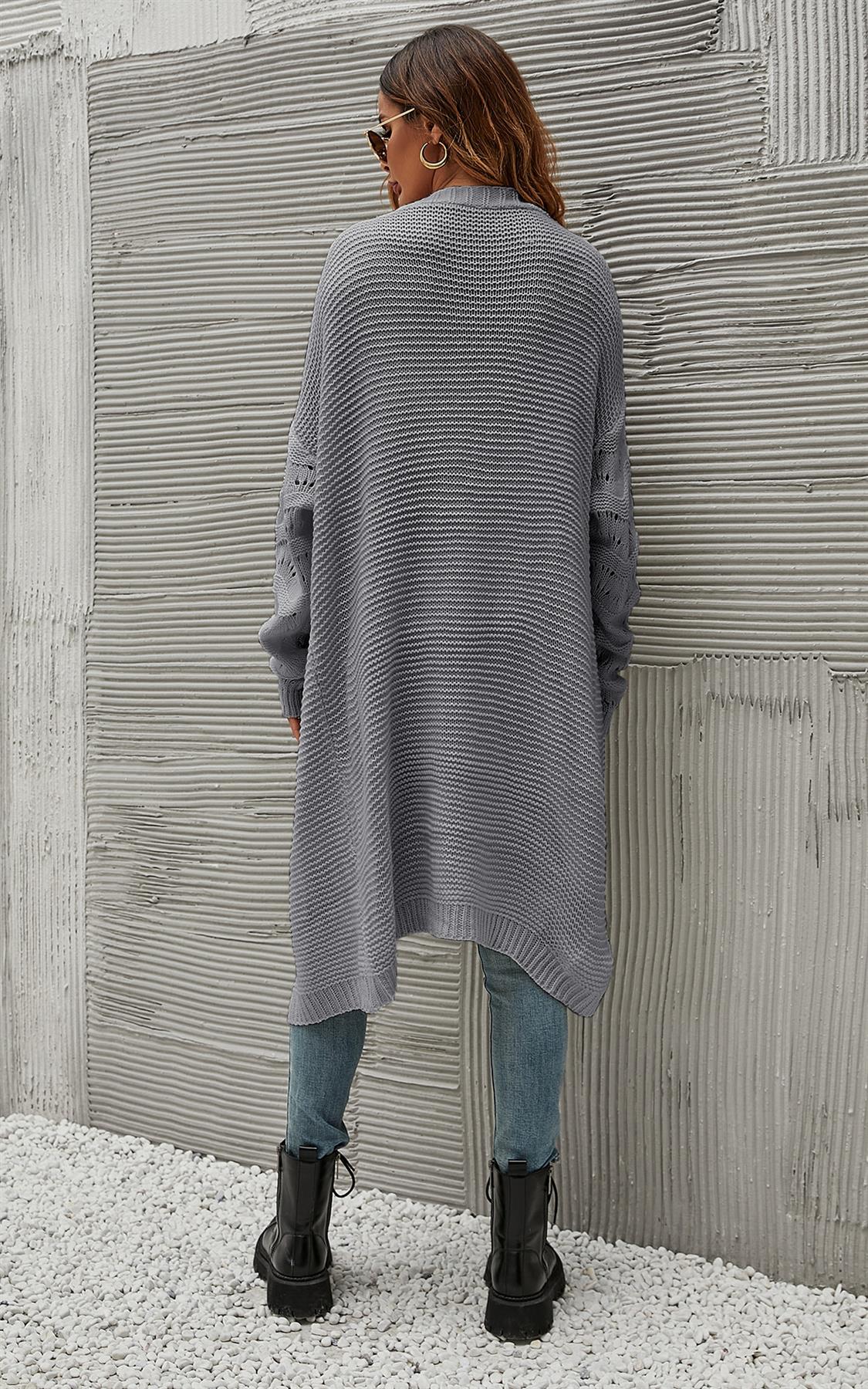 Crocheted Style Sleeves Cardigan Top In Grey